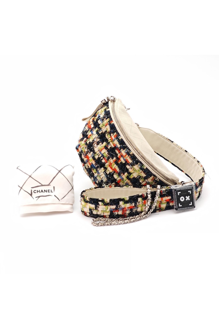 Chanel Tweed Waist Bag White Strap